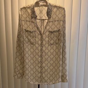 Express Portofino Shirt in Ivory and Grey Novelty Dog Print - Size Large